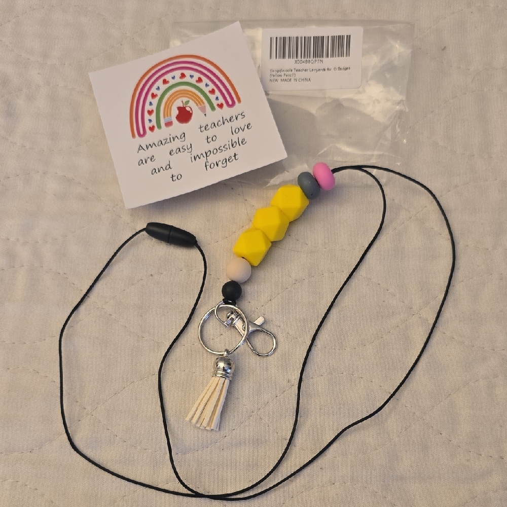Amazing Teacher Beaded Lanyard with Tassel, Gift For Teacher New